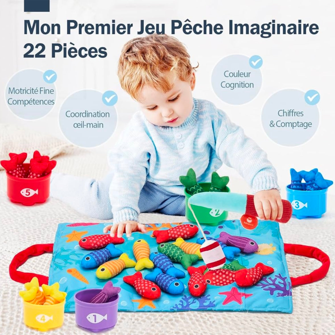 ENSEMBLE DE PÊCHE ÉDUCATIVE EN TISSU