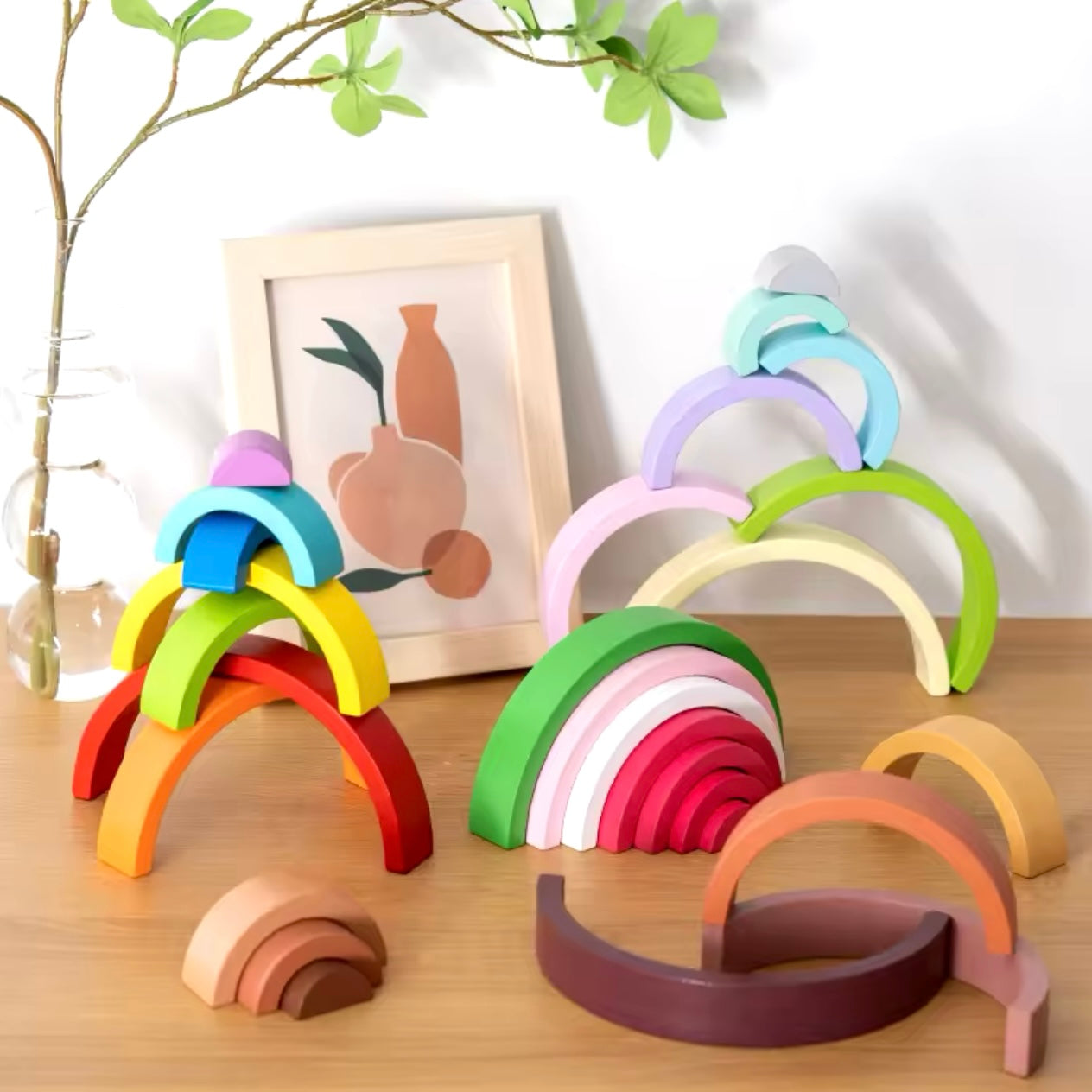 JOUET EN BOIS ARC-EN-CIEL – JOUET MONTESSORI 2 & 3 ANS – COULEURS & CRÉATIVITÉ