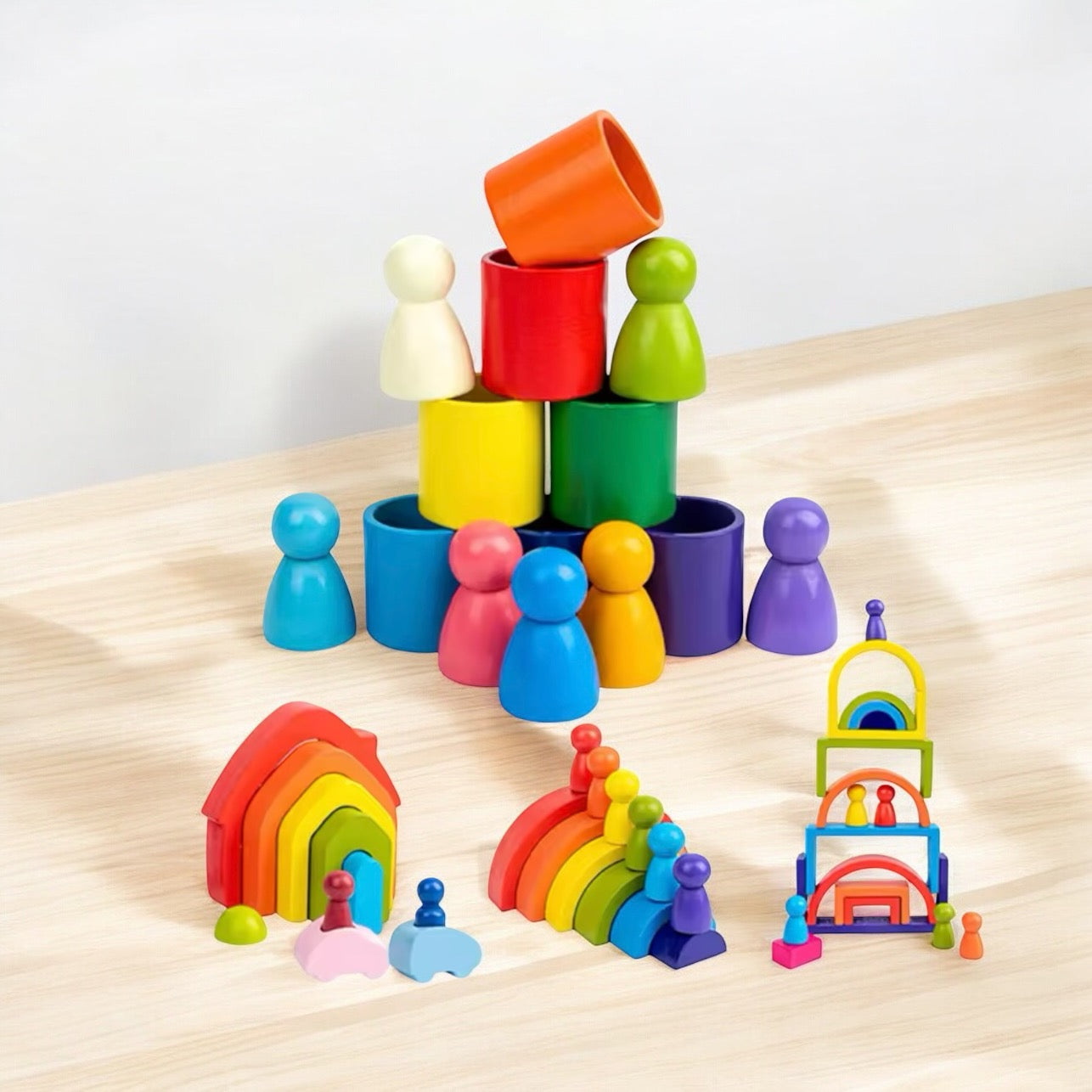 JOUET EN BOIS ARC-EN-CIEL – JOUET MONTESSORI 2 & 3 ANS – COULEURS & CRÉATIVITÉ