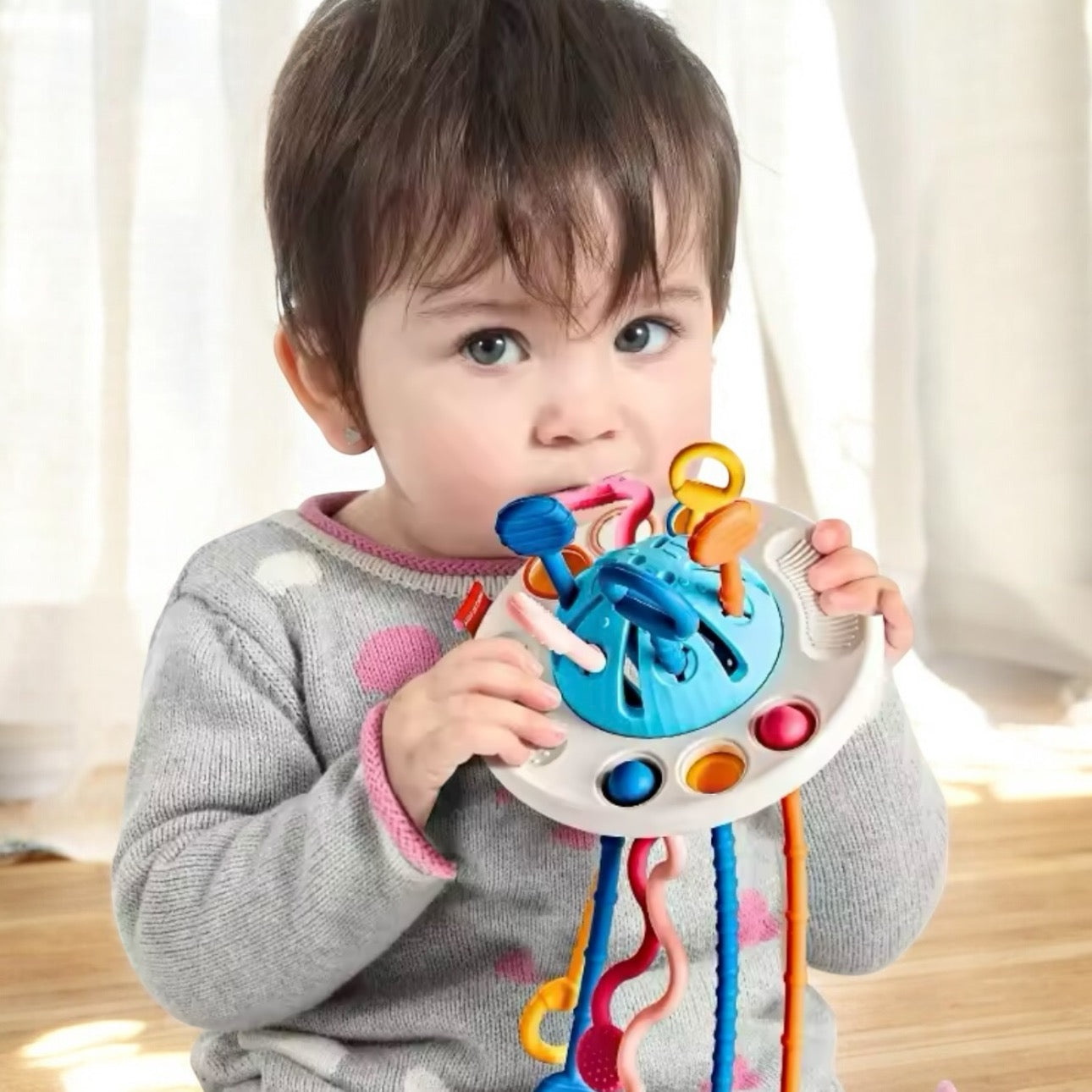 JOUET À TIRER EN SILICONE – JOUET MONTESSORI 1 AN – MOBILITÉ & MOTRICITÉ FINE