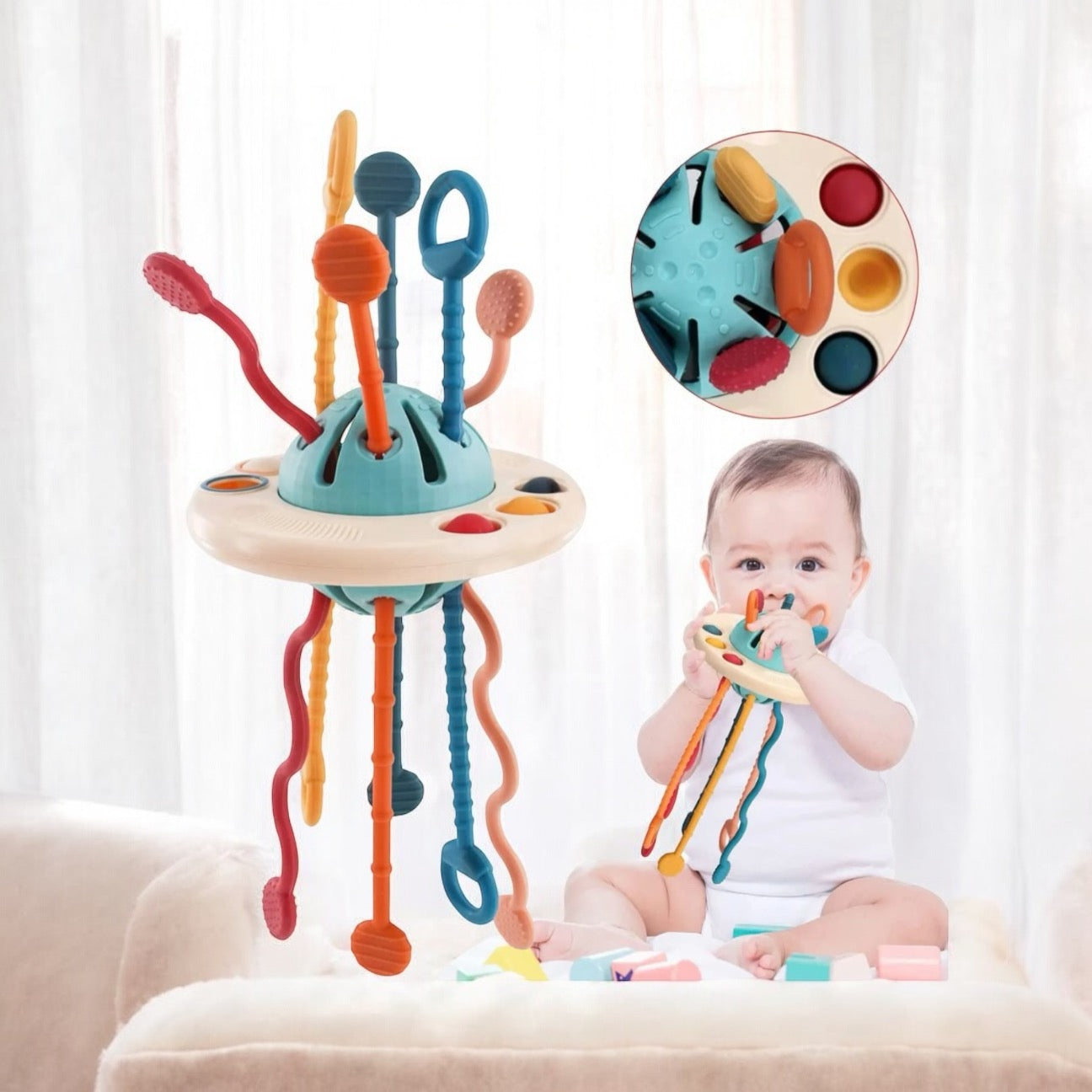 JOUET À TIRER EN SILICONE – JOUET MONTESSORI 1 AN – MOBILITÉ & MOTRICITÉ FINE