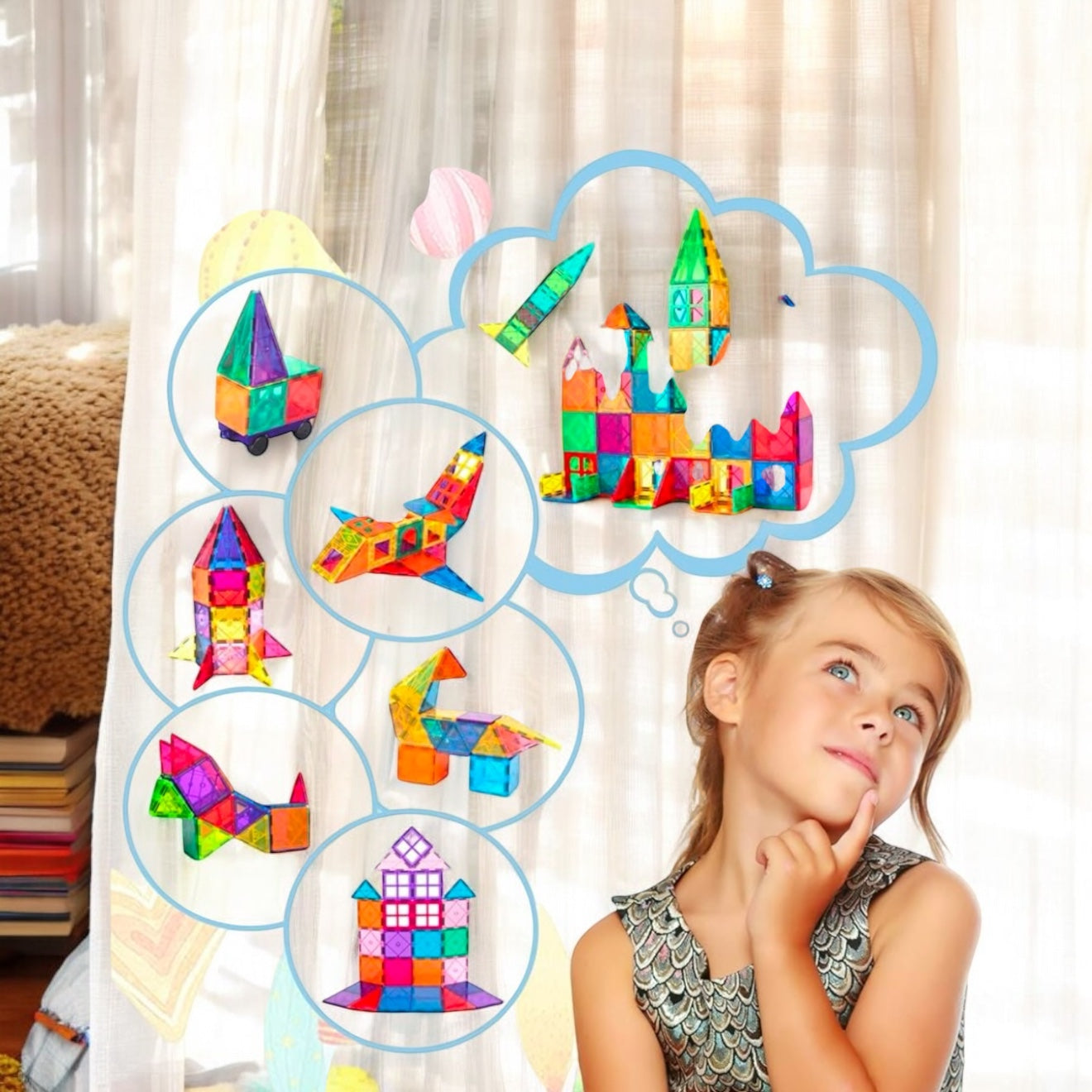 TUILES MAGNÉTIQUES MONTESSORI – JOUET MONTESSORI 5 ANS – CONSTRUCTION & IMAGINATION