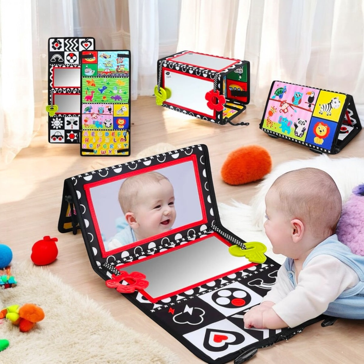 MIROIR & LIVRE SENSORIEL – JOUET MONTESSORI 1 & 2 ANS – MIROIR & ÉVEIL SENSORIEL