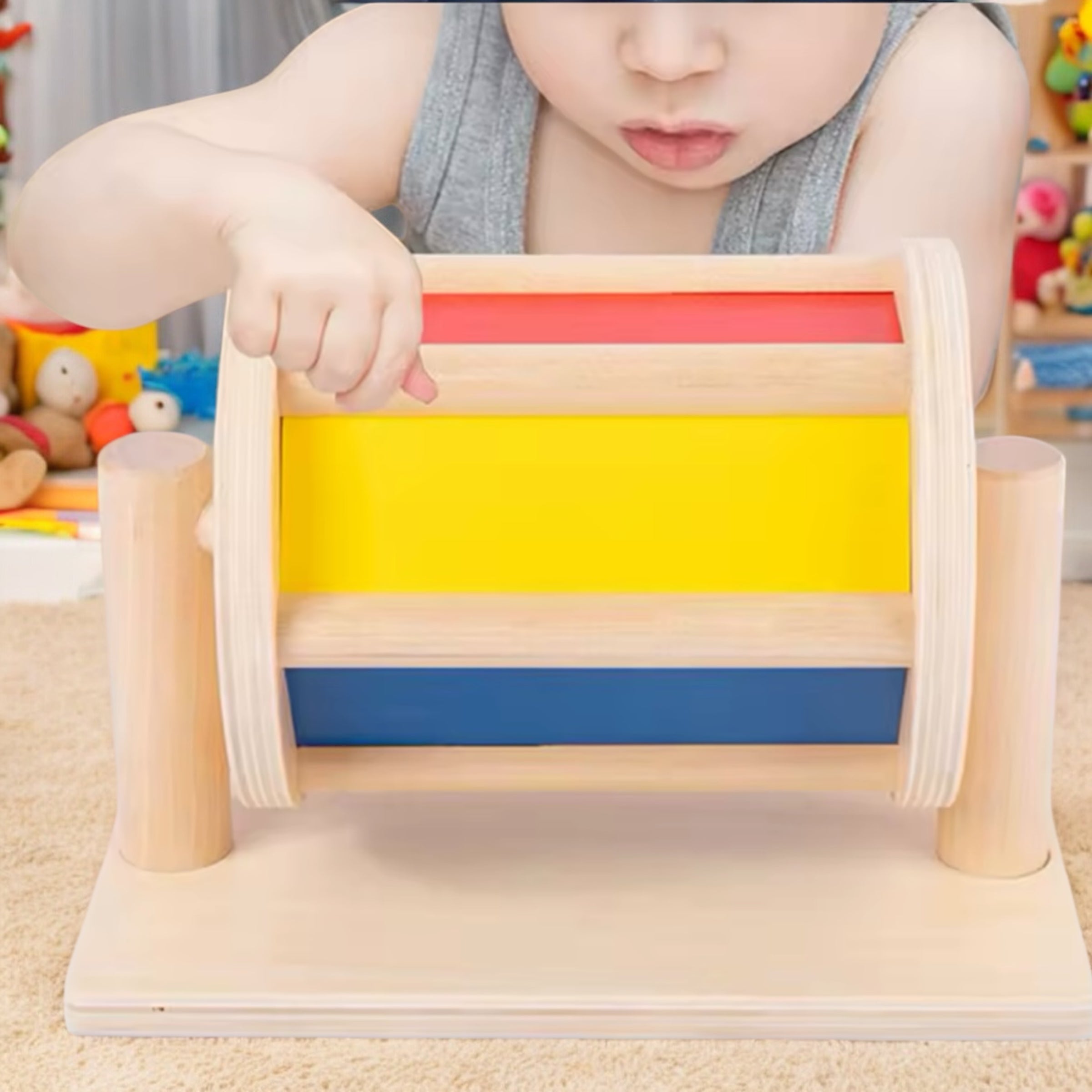 TAMBOUR ROTATIF MONTESSORI – JOUET MONTESSORI 2 ANS – RYTHME & DÉCOUVERTE