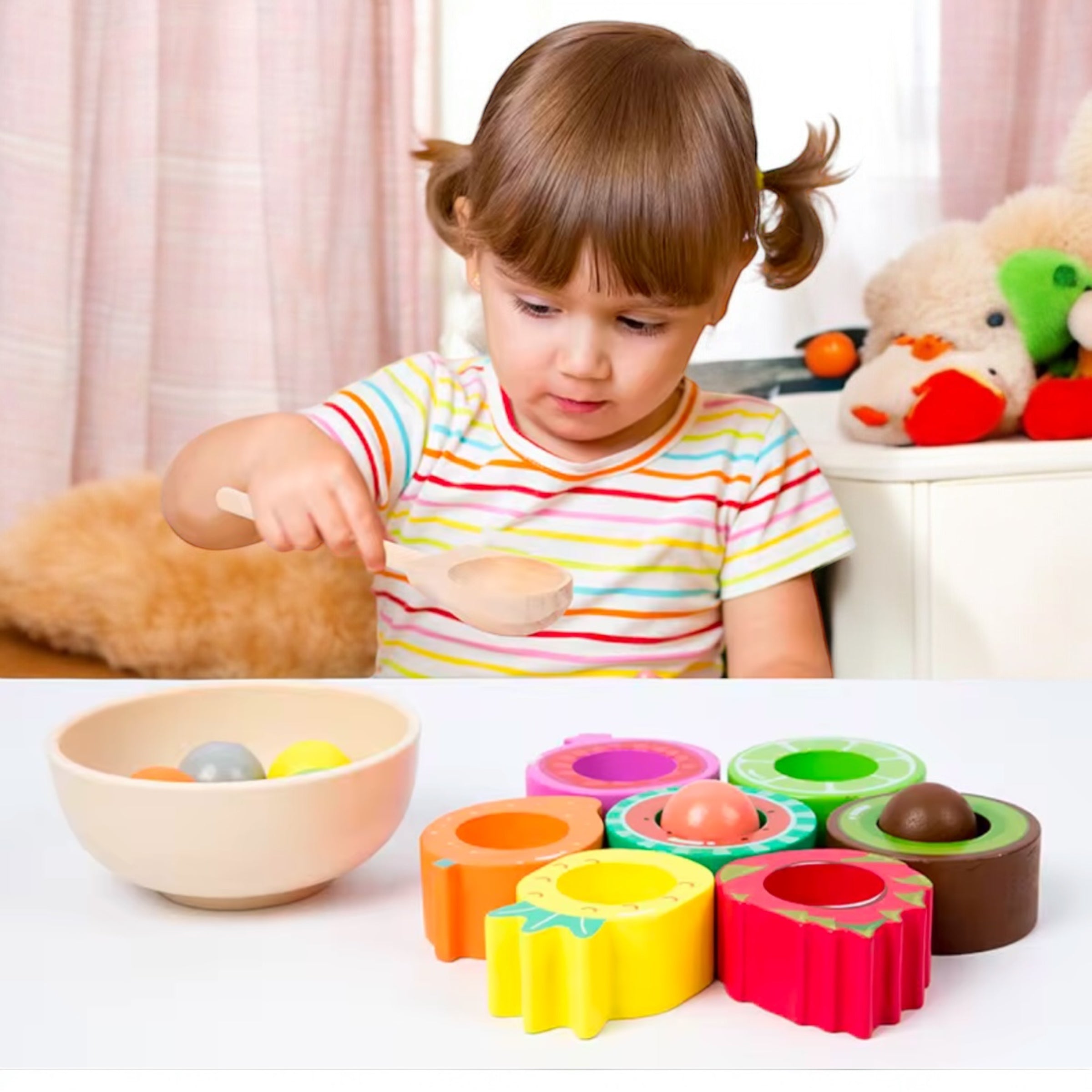 FRUITS ET LÉGUMES EN BOIS MONTESSORI – ENSEMBLE ÉDUCATIF AVEC PINCE