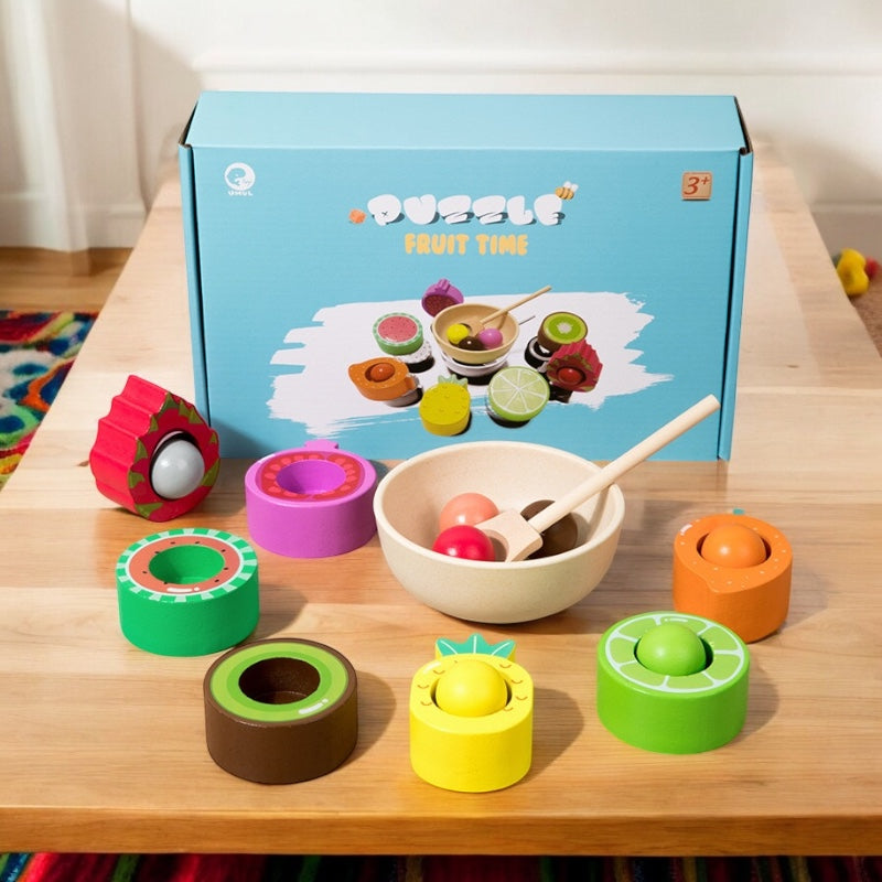 FRUITS ET LÉGUMES EN BOIS MONTESSORI – ENSEMBLE ÉDUCATIF AVEC PINCE